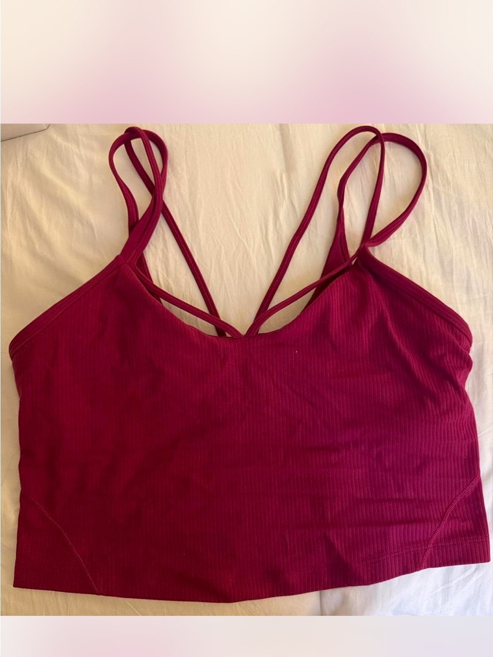 Lululemon-Women’s Burgundy Strappy Ribbed Cropped Tank Top size 10